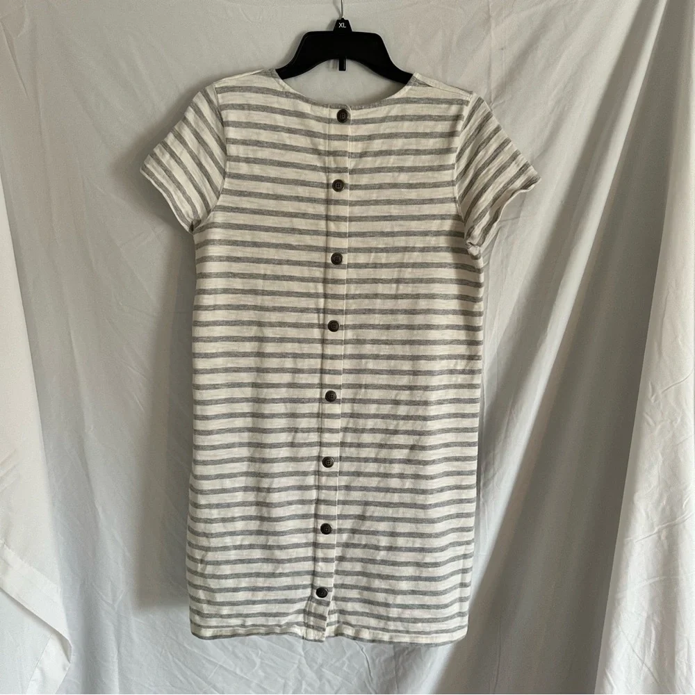 Madewell Button Back Dress with Gray & Cream Stripes Size S - Picture 2 of 4